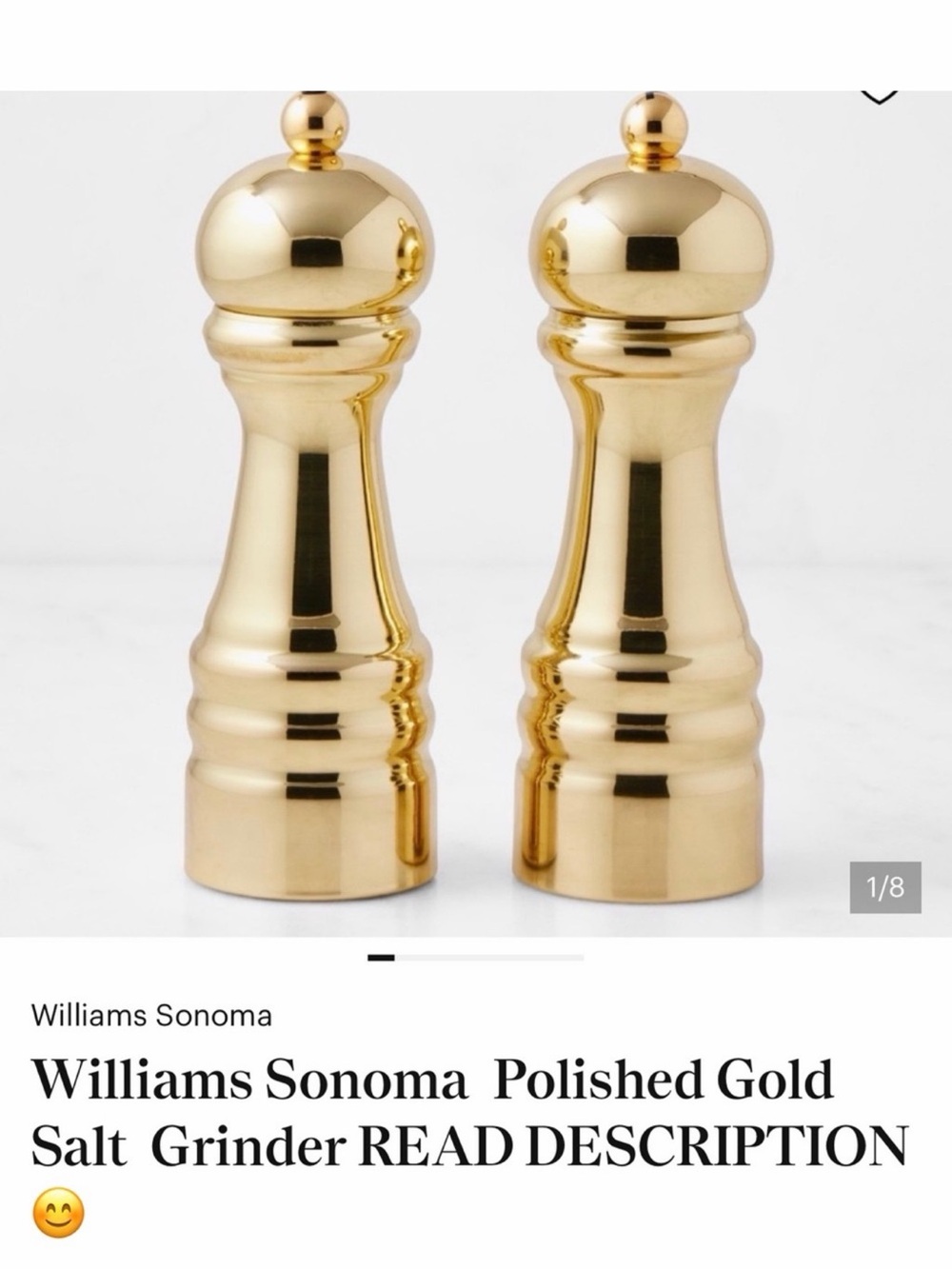 Williams Sonoma Gold  Salt Grinders. Read Description